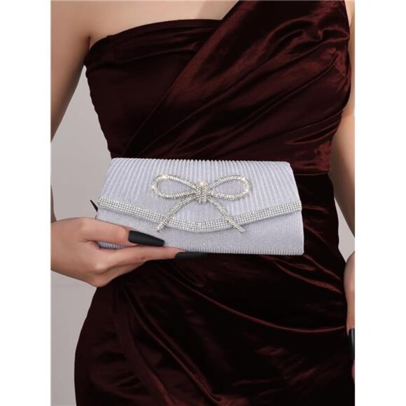 SH Glitter Clutch Purses for Women Elegant Bow Evening Bag Dressy Wedding - Picture 6 of 7